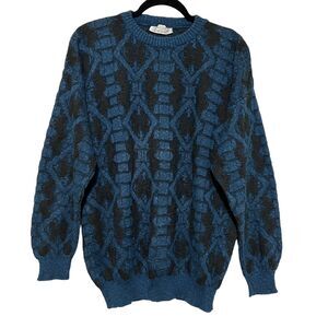 Vintage Progetto Mens Sweater Made In Italy Blue Black Retro Cosby Size L?